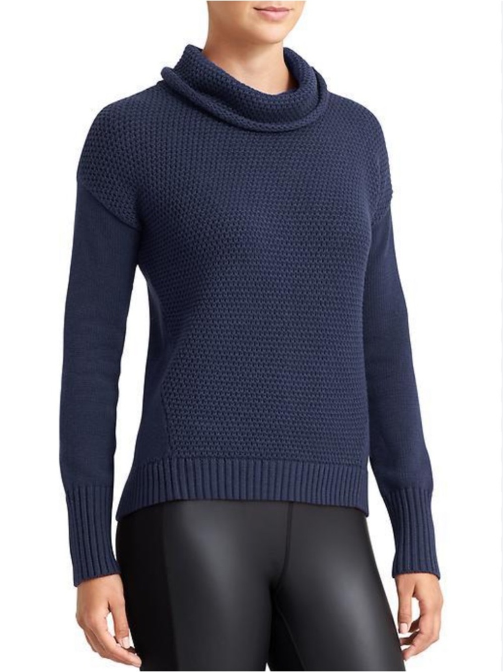 ATHLETA Breckenridge Cowl Neck Gorpcore Atheleisure Cozy Knit Navy Blue Sweater